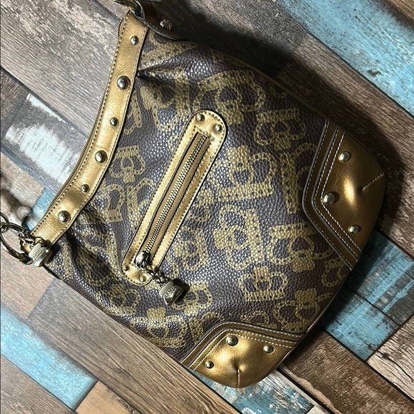 Kathy Van Zeeland Gold and Brown Designer Shoulder Bag - Picture 2 of 16